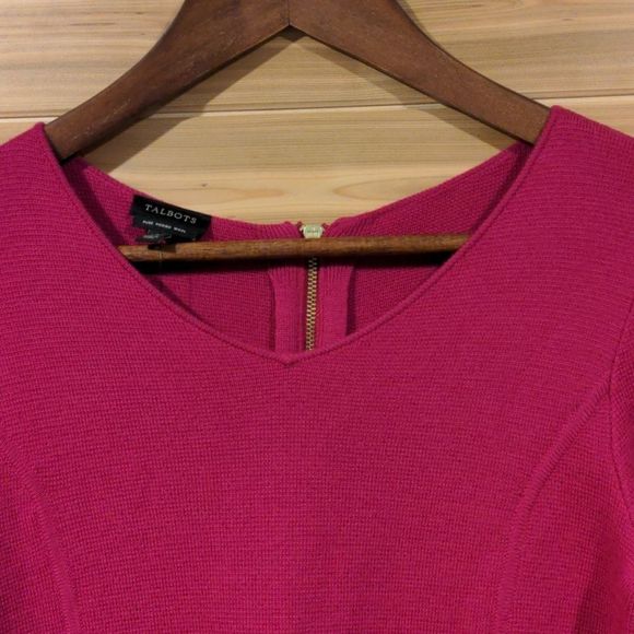 Talbots 100% Merino Wool Fuschia Sweater Dress - Picture 2 of 14